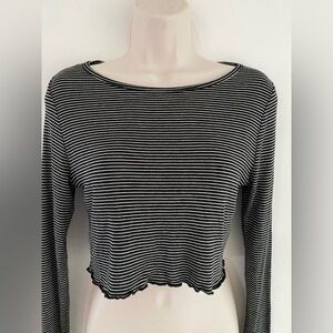 Brandy Melville Black and White Striped Blouse one size preppy